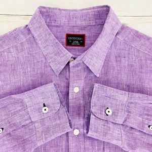 Untuckit Men's 100% Linen L/S Shirt Purple Large
